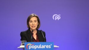 La vicesecretaria de Política Social del Partido Popular, Cuca Gamarra, durante una rueda de prensa tras la reunión del Comité de Dirección del partido, en Madrid (España) a 2 de marzo de 2020.