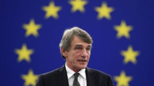 El presidente del Parlamento Europeo, David-Maria Sassoli, en un debate en Estrasburgo, Francia, el 18 de diciembre de 2019