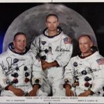 Una foto de los astronautas estadounidenses Neil Armstrong (izq), Michael Collins (centro) y Buzz Aldrin (derecha), en la Exposición del Apolo 11 en el Museo Powerhouse de Sydney - Bianca De Marchi/AAP/dpa