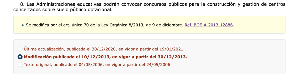 colegios concertados. Modificación de la LOE. 