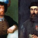 Retratos de Juan Sebastián Elcano y Fernando de Magallanes, protagonistas de la primera vuelta al mundo. / Nahia Blanco Iturbe/Alamy