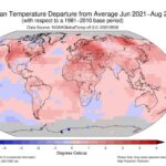 Anomalías de temperaturas en la superficie del planeta durante el trimestre entre junio y agosto de 2021 | Imagen: NOAA