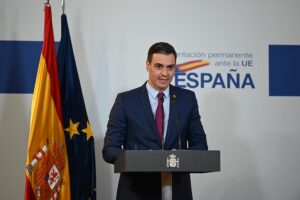 El presidente del Gobierno, Pedro Sánchez, en rueda de prensa en Bruselas - POOL MONCLOA/BORJA PUIG DE LA BELLACASA