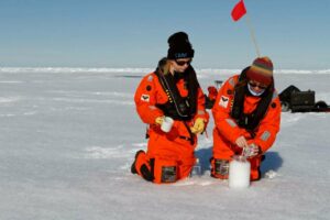 Científicas recogiendo muestras en el hielo del Ártico. / Alfred-Wegener-Institut / M. Tekman