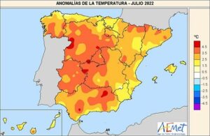 Anomalías de temperatura en España durante el pasado mes de julio | Imagen: Aemet