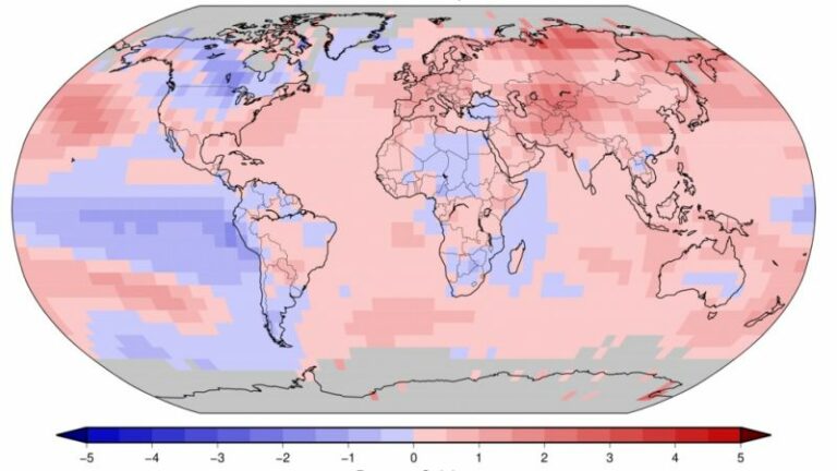 Anomalías de temperaturas mundiales entre enero y julio de este año en comparación con la media entre 1991 y 2020 | Imagen: NOAA