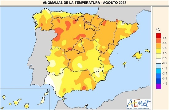 Anomalías térmicas agosto 2022 - AEMET
