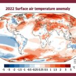 Temperatura del aire en 2022 a una altura de dos metros, mostrada en relación con su media de 1991-2020. / ERA5/Copernicus Climate Change Service/ECMWF