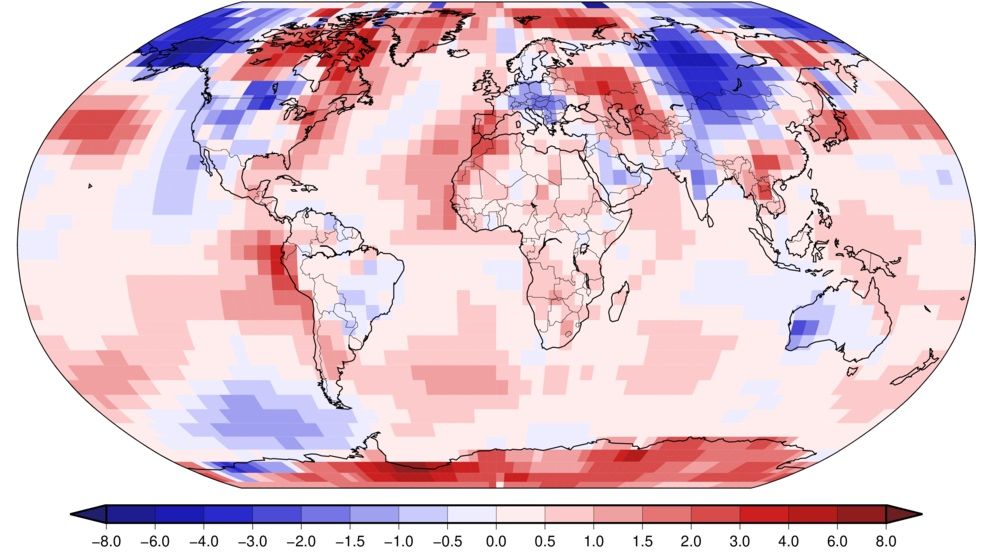 Anomalías de temperatura en la Tierra durante el pasado abril respecto a la media entre 1991 y 2020 / Foto: NOAA