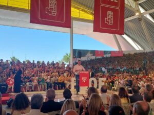 Sánchez en un momento del acto del PSOE en La Rinconada (Sevilla) | Foto de Servimedia