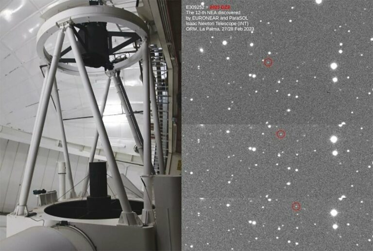 El telescopio Isaac Newton (izquierda) que se utilizó para descubrir el asteroide cercano a la Tierra. / Raúl de la Fuente Marcos