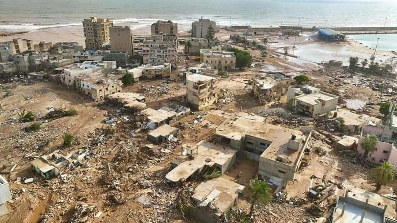 Vista aérea de la ciudad de Derna (Libia), tras el paso del ciclón Daniel. / EFE/Media Luna Roja