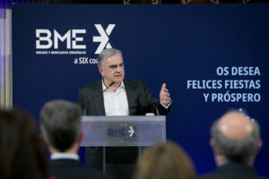 El consejero delegado de BME, Javier Hernani, durante la presentación del Informe de Mercado 2023. Autor: BME