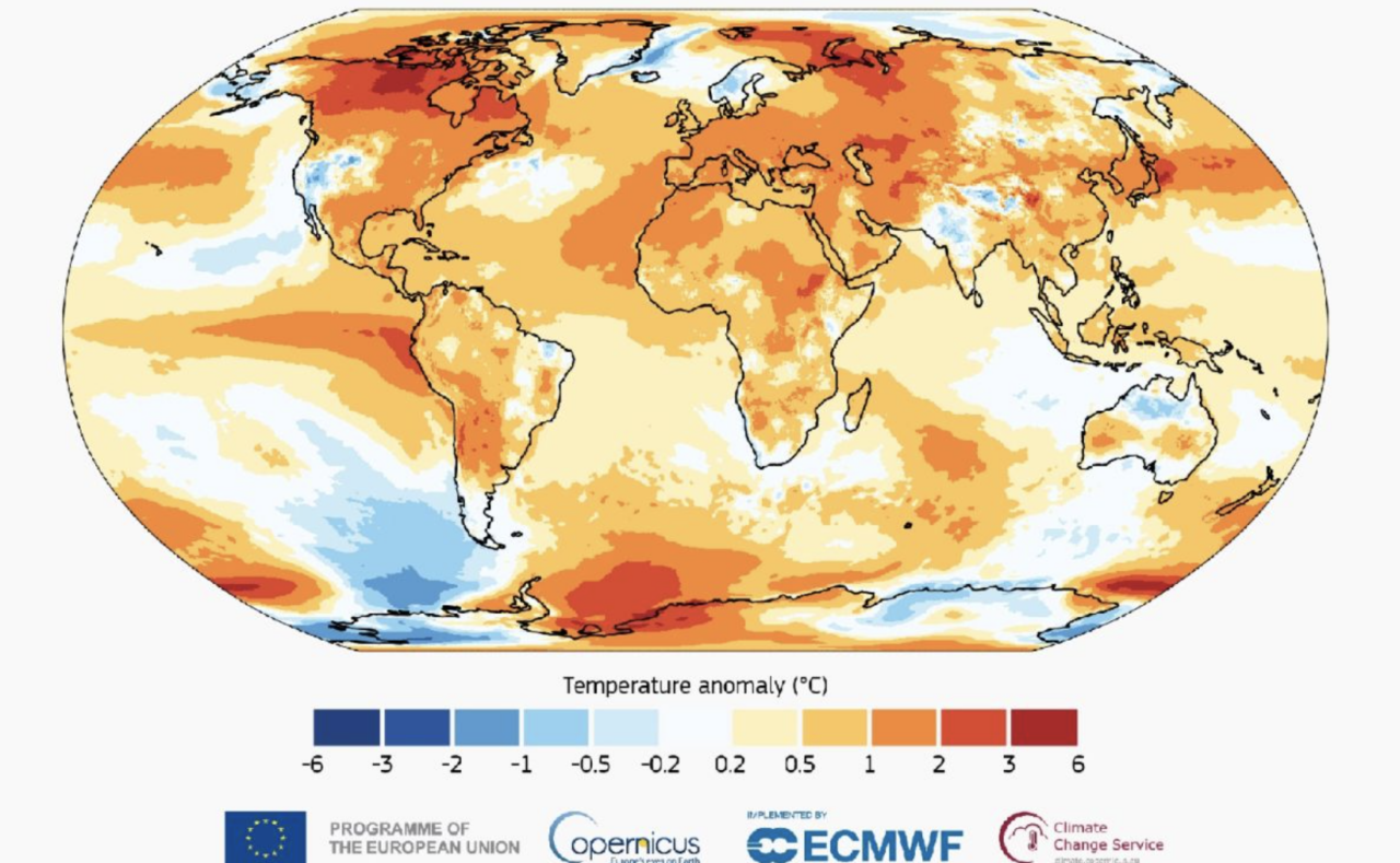 Anomalías de temperatura en la superficie de la Tierra durante 2023 en comparación con la media entre 1991 y 2020 | Imagen de C3S/ECMWF