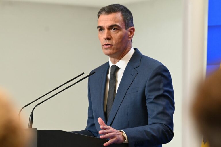 El presidente del Gobierno, Pedro Sánchez, en su comparecencia para hacer balance del curso político. (Foto: Pool Moncloa /Borja Puig de la Bellacasa)