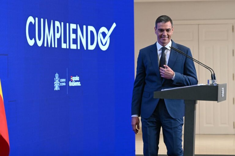 El presidente del Gobierno, Pedro Sánchez, en su comparecencia para hacer balance del curso político. (Foto: Pool Moncloa /Borja Puig de la Bellacasa)