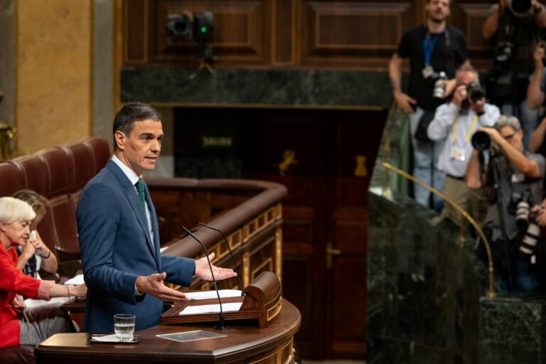 El presidente del Gobierno, Pedro Sánchez, en su comparecencia en el Congreso de los Diputados. (Foto: PSOE / Eugenia Morago)