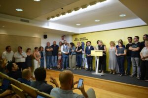 La portavoz de Esquerra, Raquel Sans, en una comparecencia ante los medios. (Foto: ERC)