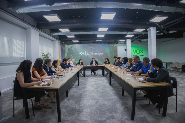 El líder de Vox, Santiago Abascal, en el Consejo Ejecutivo Nacional del partido. (Foto: Vox)