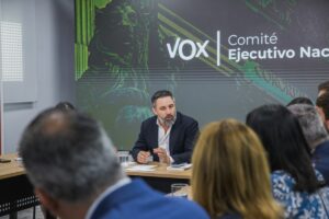 El líder de Vox, Santiago Abascal, en el Consejo Ejecutivo Nacional del partido. (Foto: Vox)