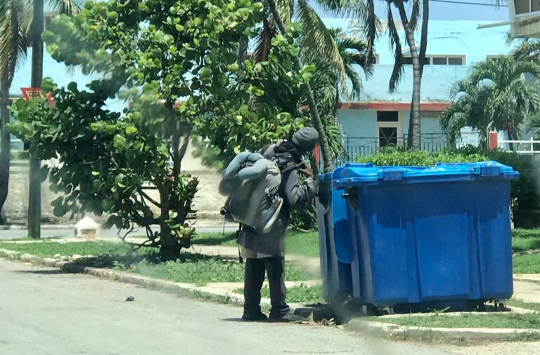 Persona busca en la basura (La Habana, Cuba)