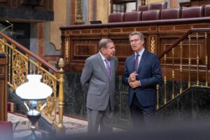 Alberto Núñez Feijóo y Edmundo González en el Congreso. (Fotos: redes sociales del líder del PP)