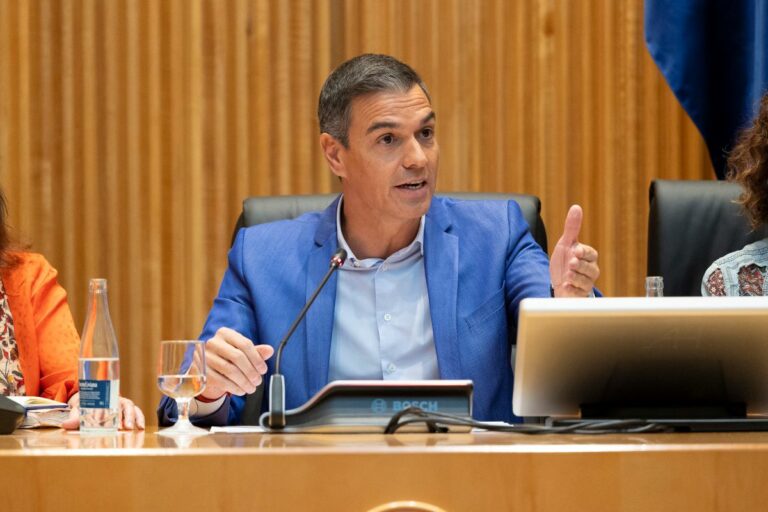 El presidente del Gobierno, Pedro Sánchez, en la reunión con diputados, senadores y eurodiputados del PSOE en el Congreso. (Foto: PSOE / Eva Ercolanese)