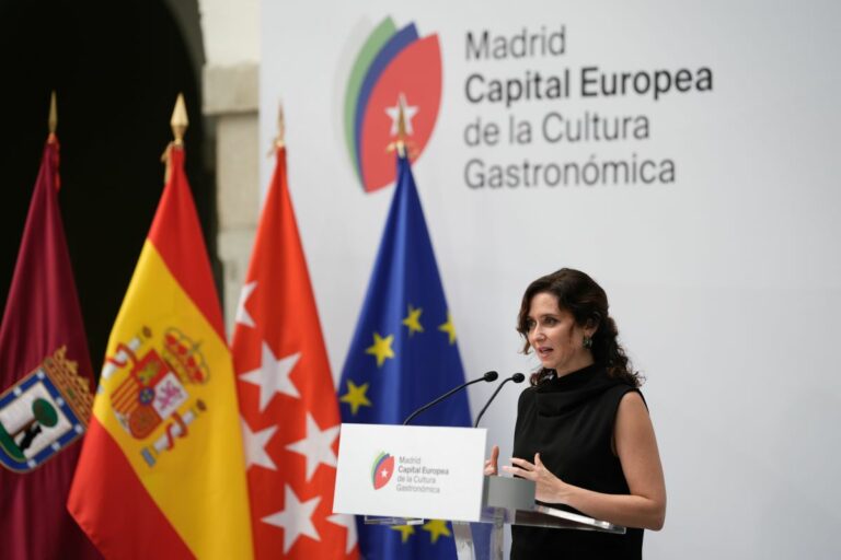 Isabel Díaz Ayuso en el acto de presentación de las actividades con motivo del reconocimiento de Madrid, Capital Europea de la Cultura Gastronómica 2024/2025. (Foto: Comunidad de Madrid)