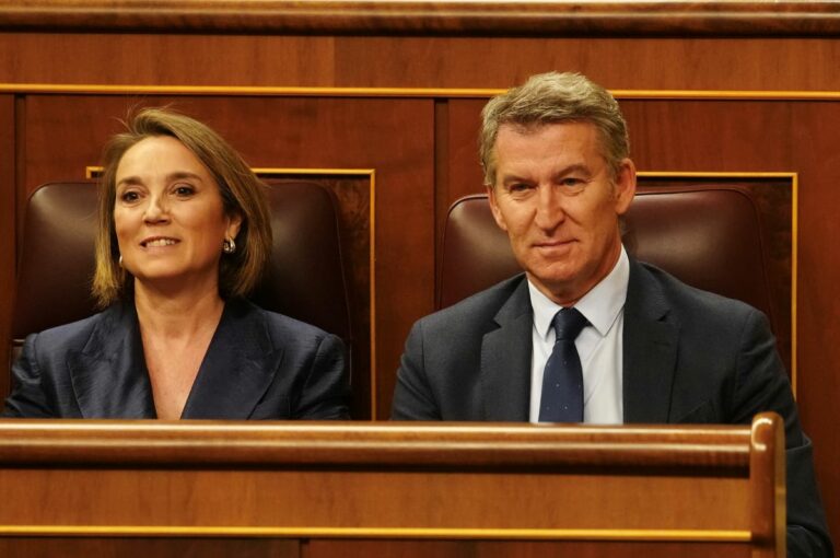 Alberto Núñez Feijóo y Cuca Gamarra en el pleno del Congreso. (Foto: PP)