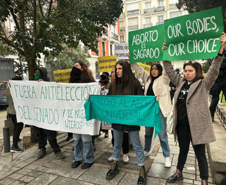 Feministas protestan junto al Senado por la cumbre contra el aborto al grito de "fuera fascistas de las instituciones" / Foto: Europa Press