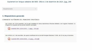 Suplemento en lengua catalana del BOE del lunes 2 de diciembre de 2024 / Foto: Europa Press