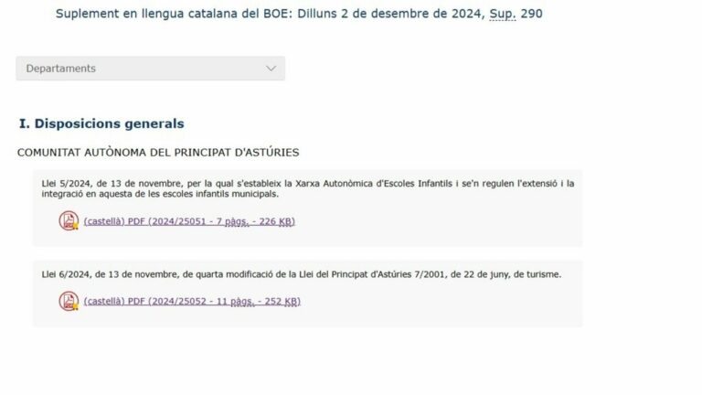 Suplemento en lengua catalana del BOE del lunes 2 de diciembre de 2024 / Foto: Europa Press