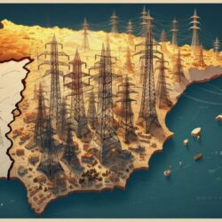 Un mapa de España con torres de electricidad que sea una imagen seria, no un dibujo