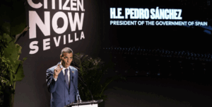 El presidente del Gobierno de España, Pedro Sánchez, durante la inauguración de la cumbre Global Citizen Now en CaixaForum (Andalucía, España) (Foto: Joaquin Corchero - Europa Press)
