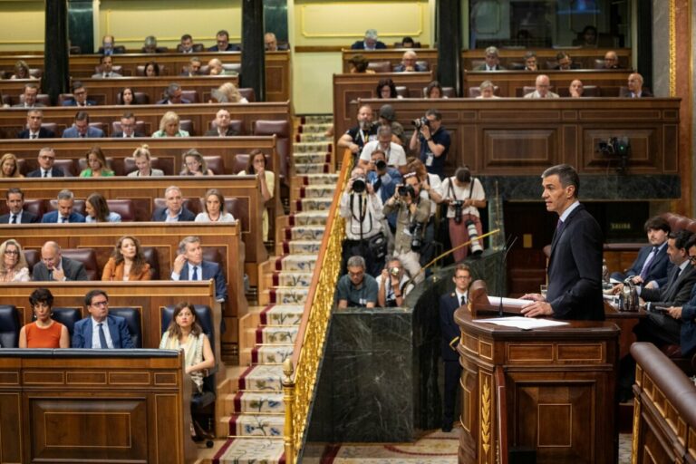 El presidente del Gobierno, Pedro Sánchez, ante el pleno del Congreso. (Foto: PSOE/Eugenia Morago)