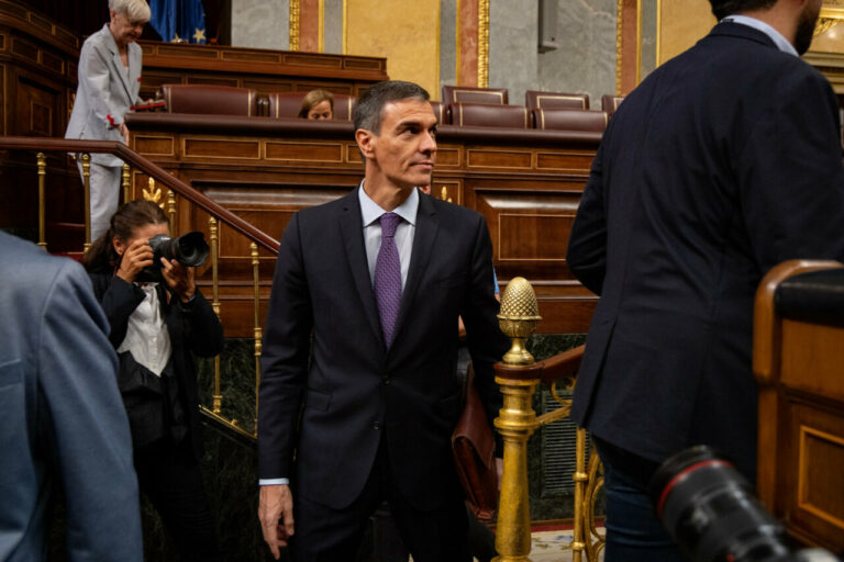 El presidente del Gobierno, Pedro Sánchez, ante el pleno del Congreso. (Foto: PSOE/Eugenia Morago)