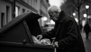 Persona buscando en un contenedor de basura