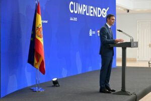 El presidente del Gobierno, Pedro Sánchez, en su comparecencia para hacer balance del curso político. (Foto: Pool Moncloa / Borja Puig de la Bellacasa).