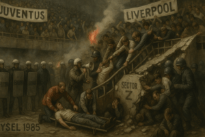 Ilustración de la tragedia de Heyssel en 1985