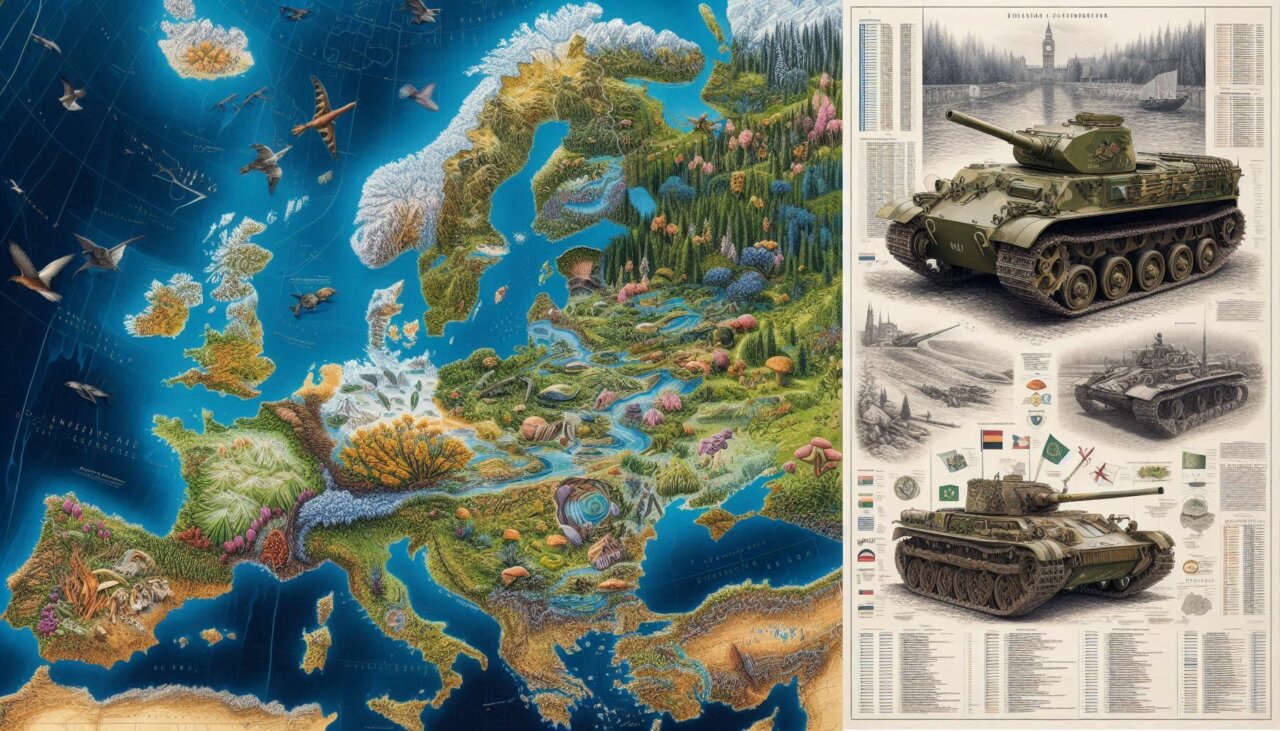 un mapa de europa ecologista y otro militar