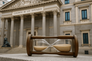 Un reloj de arena delante del Congreso de los Diputados