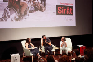 El director de Sirat, Oliver Laxe, en una proyección de la película en la Academia de Cine. (Foto: Academia de Cine)