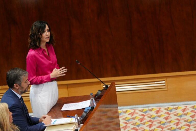 La presidenta de la Comunidad de Madrid, Isabel Díaz Ayuso, en un pleno de la Asamblea. (Foto: Comunidad de Madrid)
