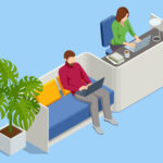 Ilustración de dos personas trabajando en un piso compartido