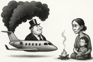 Ilustración que muestra la desigualdad entre ricos y pobres en emisiones de CO₂.