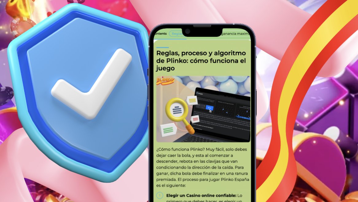 Imagen de un teléfono mostrando el juego Plinko y un escudo de seguridad.