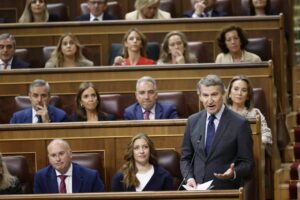 El líder del PP, Alberto Núñez Feijóo, en la sesión de control al Gobierno. (Foto: Congreso)