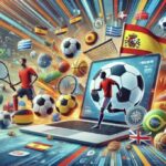 Ilustración de deportes y apuestas en línea con banderas y pelotas