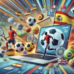 Ilustración de deportes y apuestas en línea con banderas y pelotas