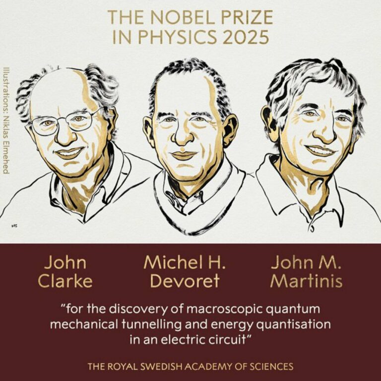 John Clark, Michel H. Devoret y John M. Martinis, Premios Nobel de Física 2025 por sus avances en mecánica cuántica. (Foto: Nobel Prize / Europa Press)